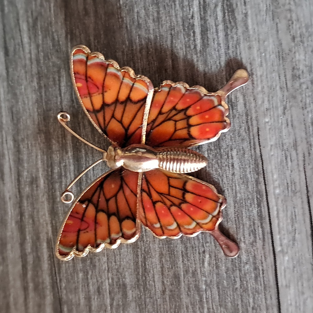 Orange Goldtone Butterfly Pin/ Pendant